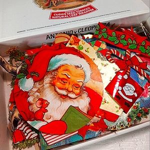 Vintage Small cigar box full of Christmas ephemera 50s 60s 70s